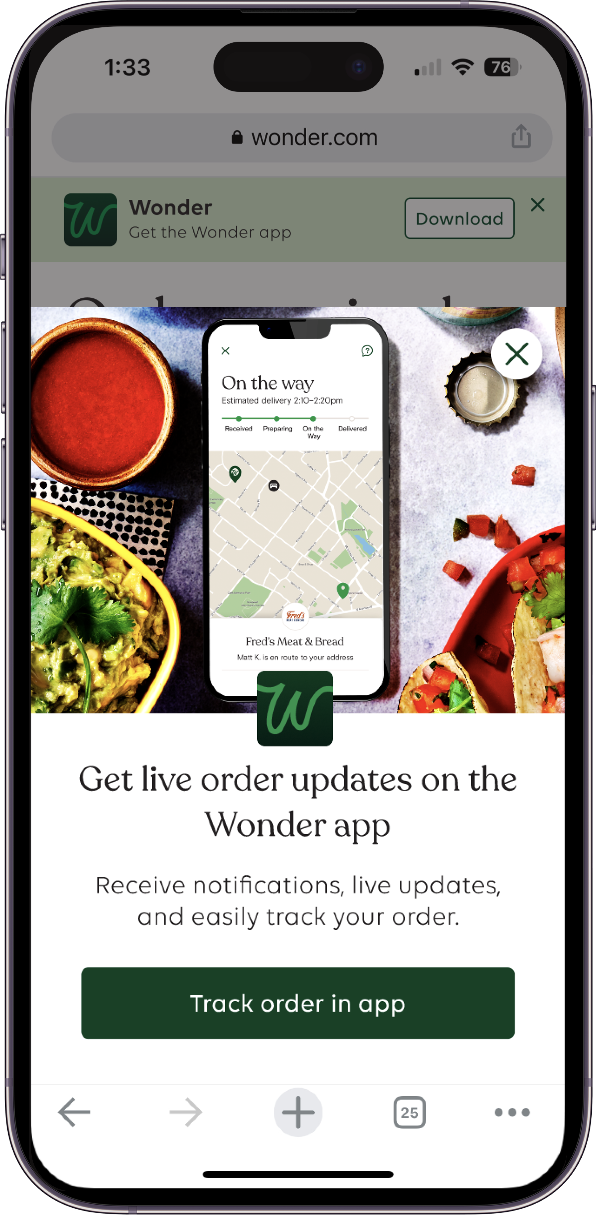 Wonder mobile web screen 1
